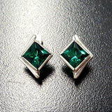 Square Emerald Studs - Green Asymmetric Earrings - Vintage Square Earrings