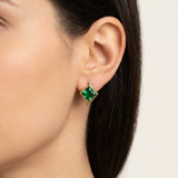 Delicate 18k Gold Vermeil earrings featuring square created emeralds, a timeless May birthstone gift for any occasion.