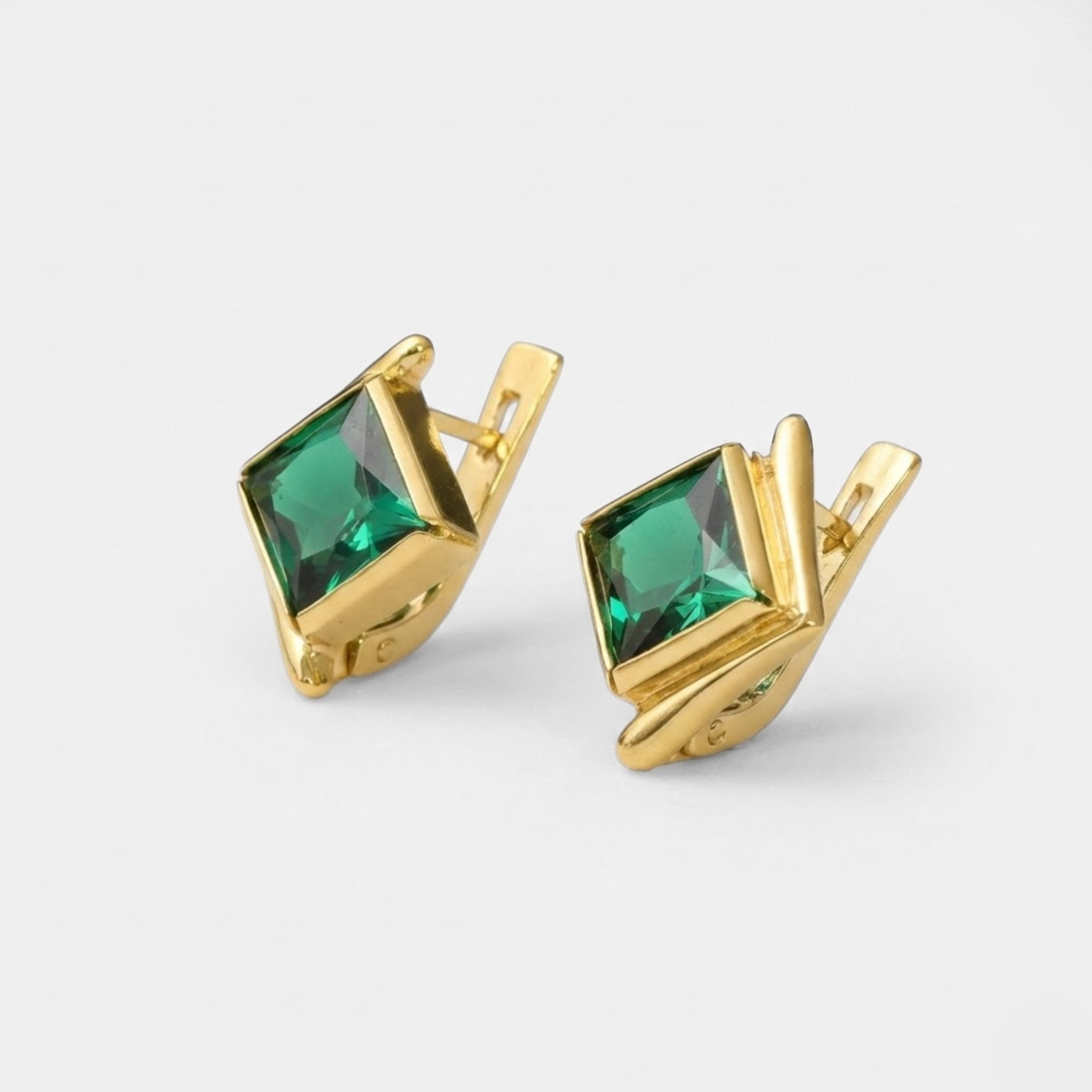 Square Created Emerald Earrings in 18k Gold Vermeil, a stylish May birthstone gift for everyday elegance and special moments.