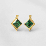 Created Emerald Earrings made in 18k Gold Vermeil with Square Created Green Emerald in Bezel setting, May Birthstone gift idea, symbolizes, ideal for everyday wear and perfect for birthday gifting and special occasions.