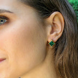 Gold Emerald Earrings - Created Emerald, Green Square Studs