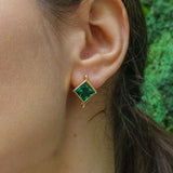 Gold Emerald Earrings - Created Emerald, Green Square Studs