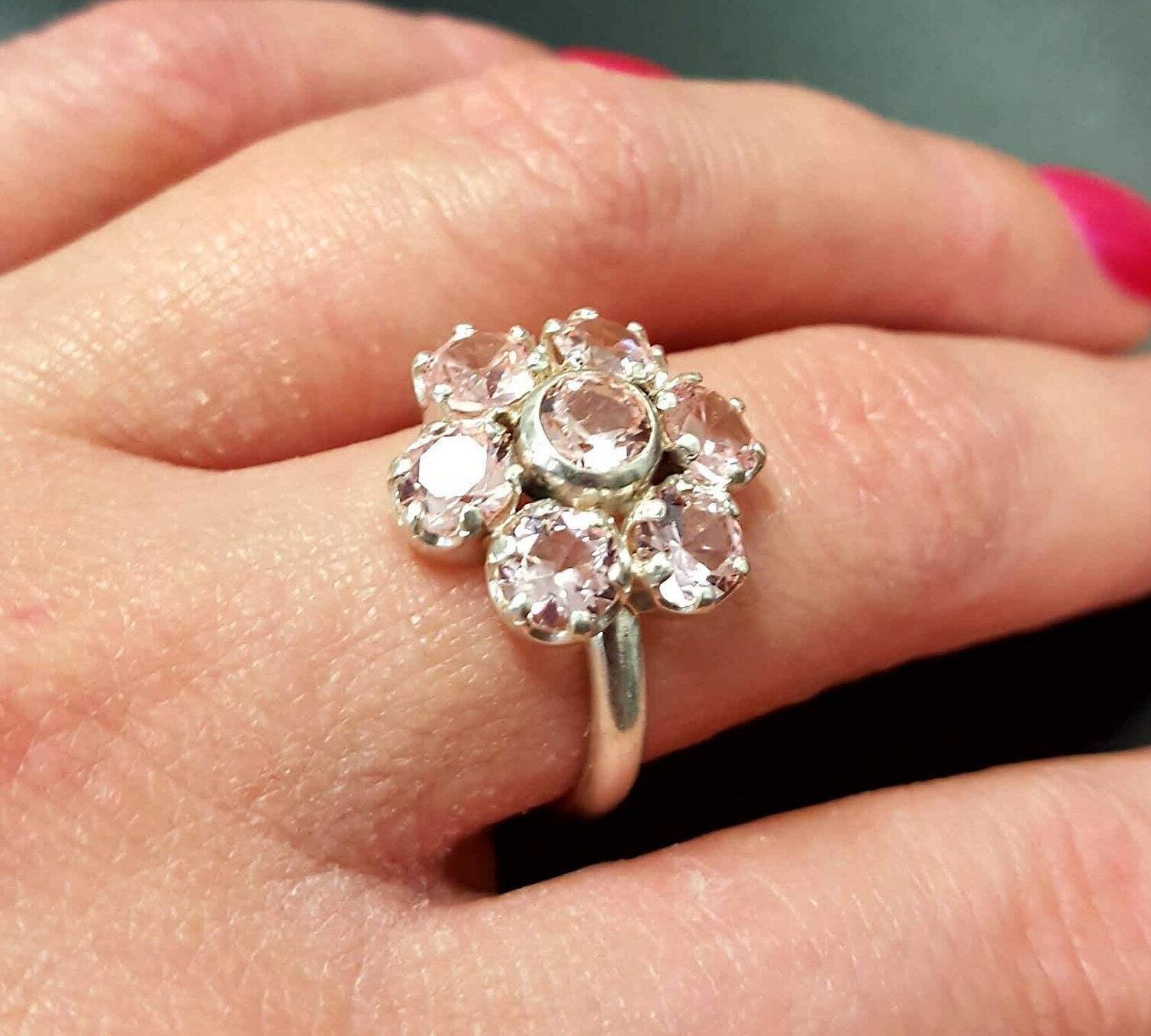 Morganite Ring, Created Morganite, Pink Diamond Ring, Vintage Flower Ring, Pink Flower Ring, Pink Ring, Vintage Ring, Silver Ring, Morganite