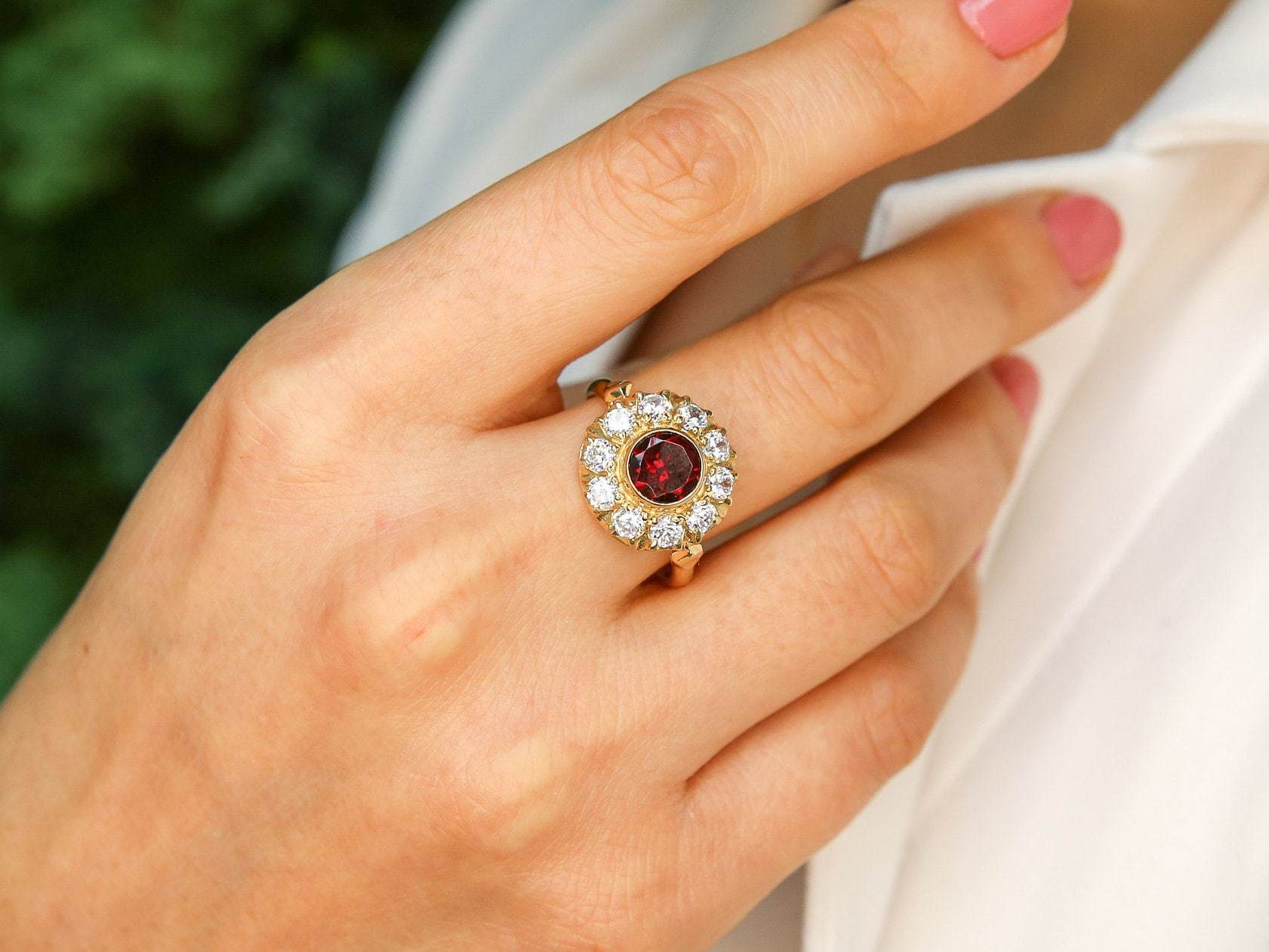 Garnet Ring, Natural Garnet, CZ Diamonds, Victorian Ring, January Birthstone, Vintage Ring, Vintage Garnet Ring, Vintage Silver Ring(1)