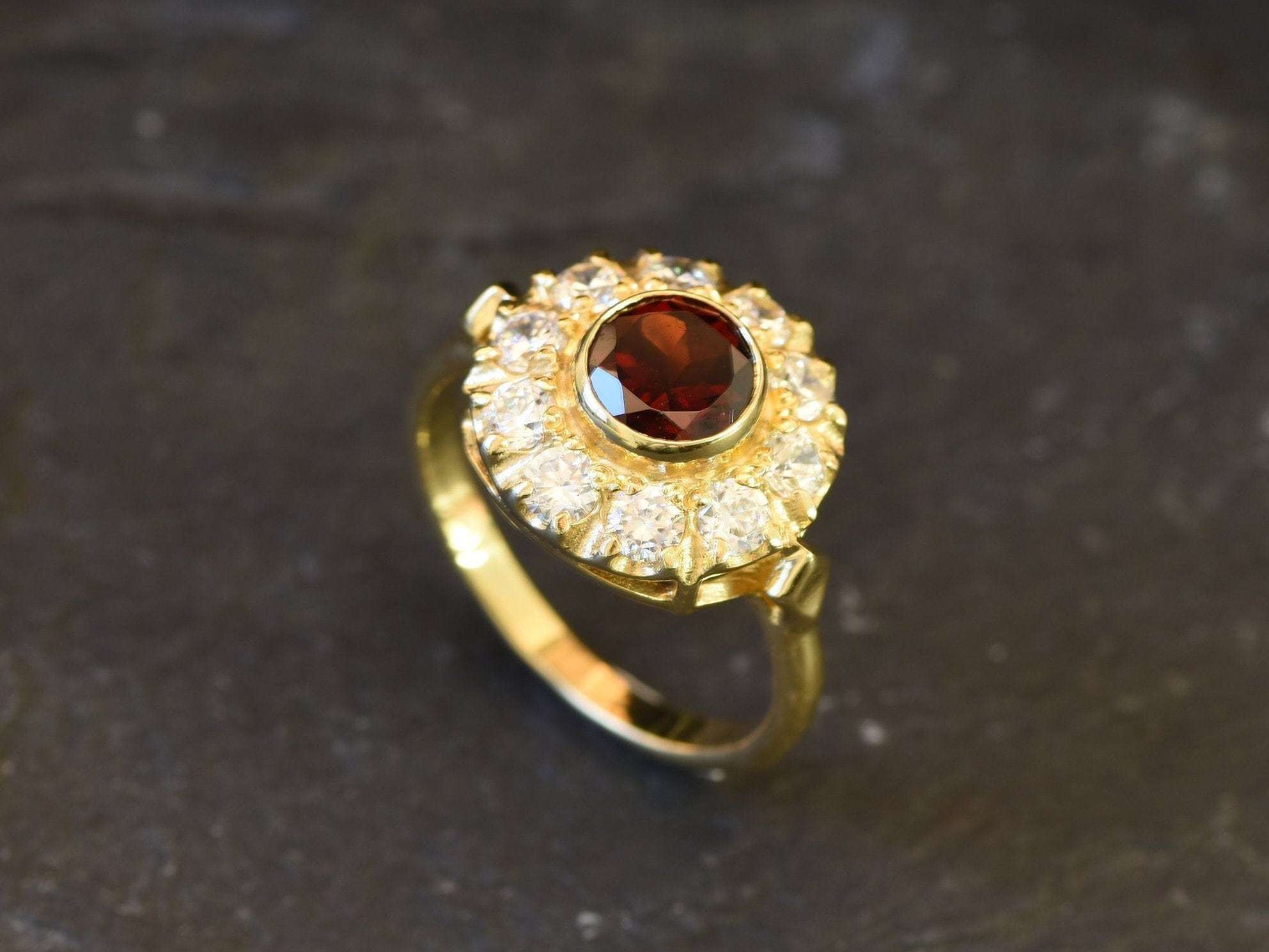 Garnet Ring, Natural Garnet, CZ Diamonds, Victorian Ring, January Birthstone, Vintage Ring, Vintage Garnet Ring, Vintage Silver Ring(1)