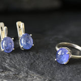 Tanzanite Earrings - Blue Oval Earrings - Vintage Drop Earrings