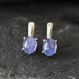 Tanzanite Earrings - Blue Oval Earrings - Vintage Drop Earrings