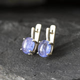 Tanzanite Earrings - Blue Oval Earrings - Vintage Drop Earrings