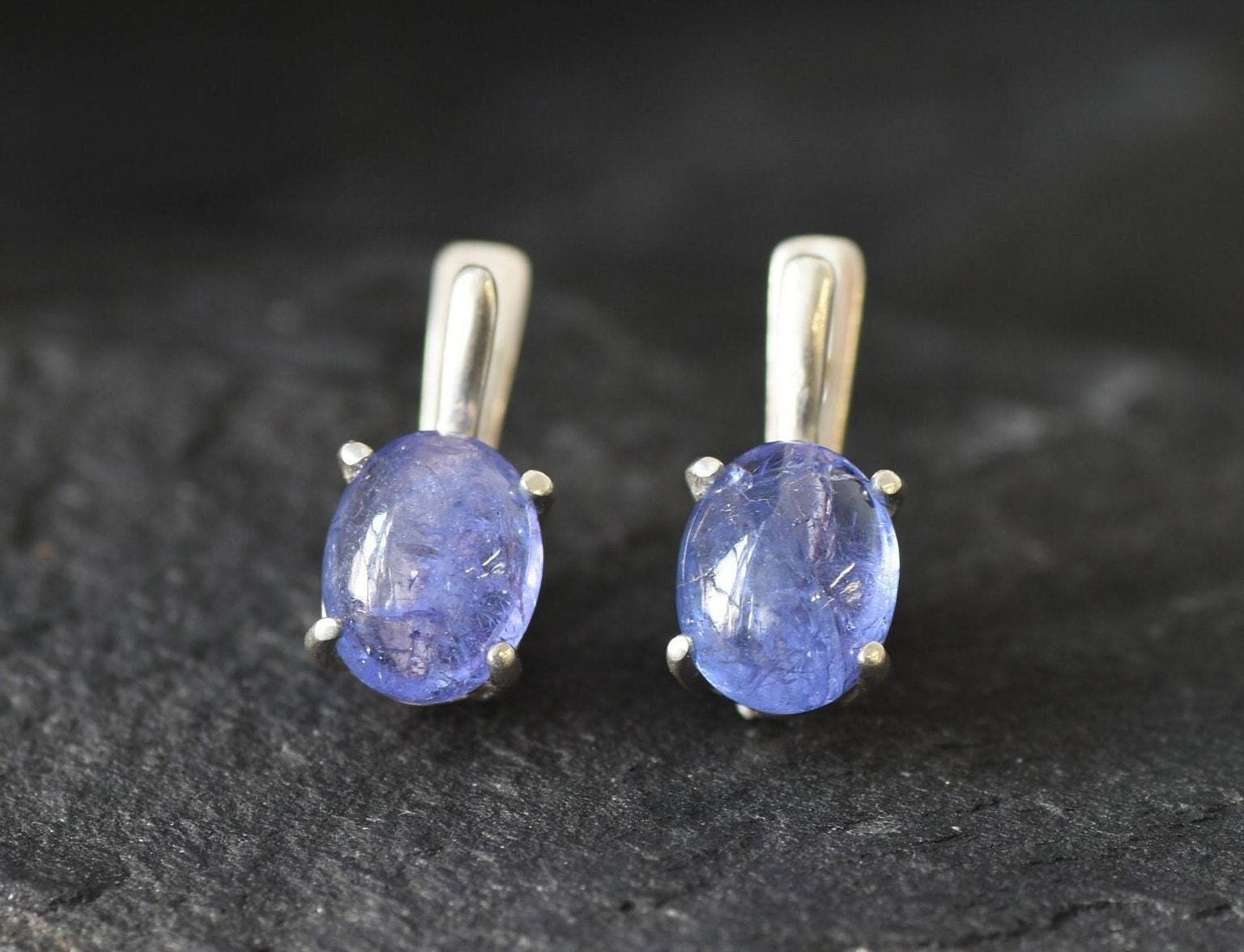 Tanzanite Earrings, Natural Tanzanite, Tanzanite Studs, December Birthstone, Stud Earrings, Simple Blue Earrings, Oval Studs, Solid Silver