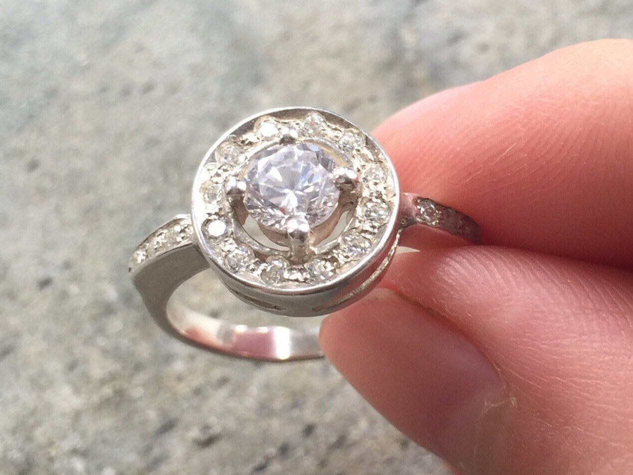 Diamond Engagement Ring - Silver Proposal Ring, Diamond Promise Ring