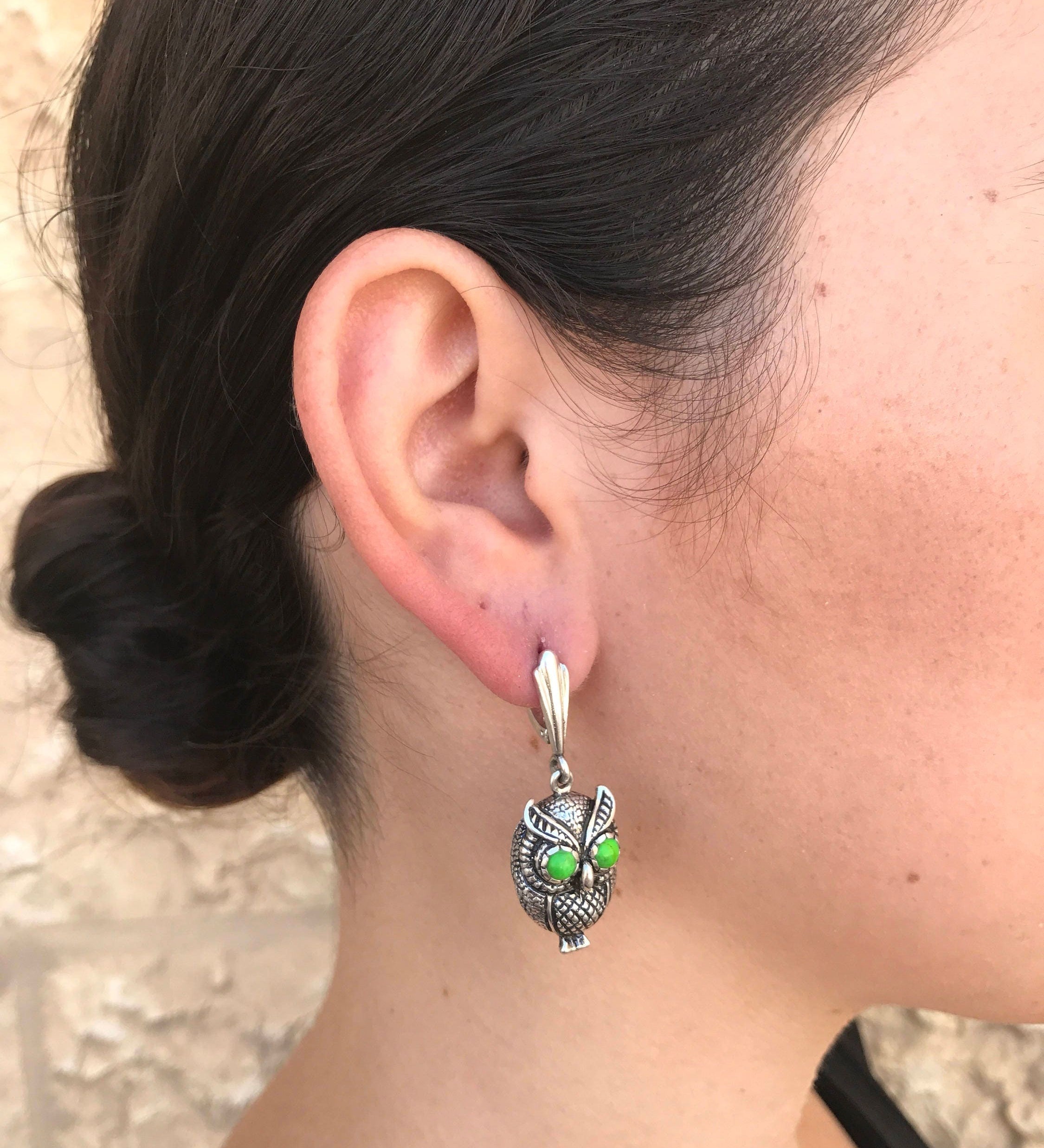 Owl Earrings, Silver Owl Earrings, Garnet Earrings, Artistic Earrings, Garnet Eyes, Natural Garnet, January Birthstone, Silver Earrings