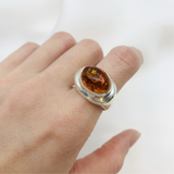 Statement Amber Ring - Genuine Amber Ring - Large Amber Silver Ring