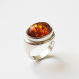 Statement Amber Ring - Genuine Amber Ring - Large Amber Silver Ring