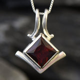 Square Garnet Pendant - Natural Garnet Necklace - Red Square Pendant