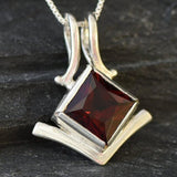 Square Garnet Pendant - Natural Garnet Necklace - Red Square Pendant