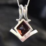 Square Garnet Pendant - Natural Garnet Necklace - Red Square Pendant