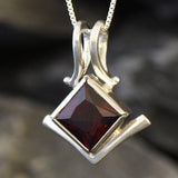 Square Garnet Pendant - Natural Garnet Necklace - Red Square Pendant