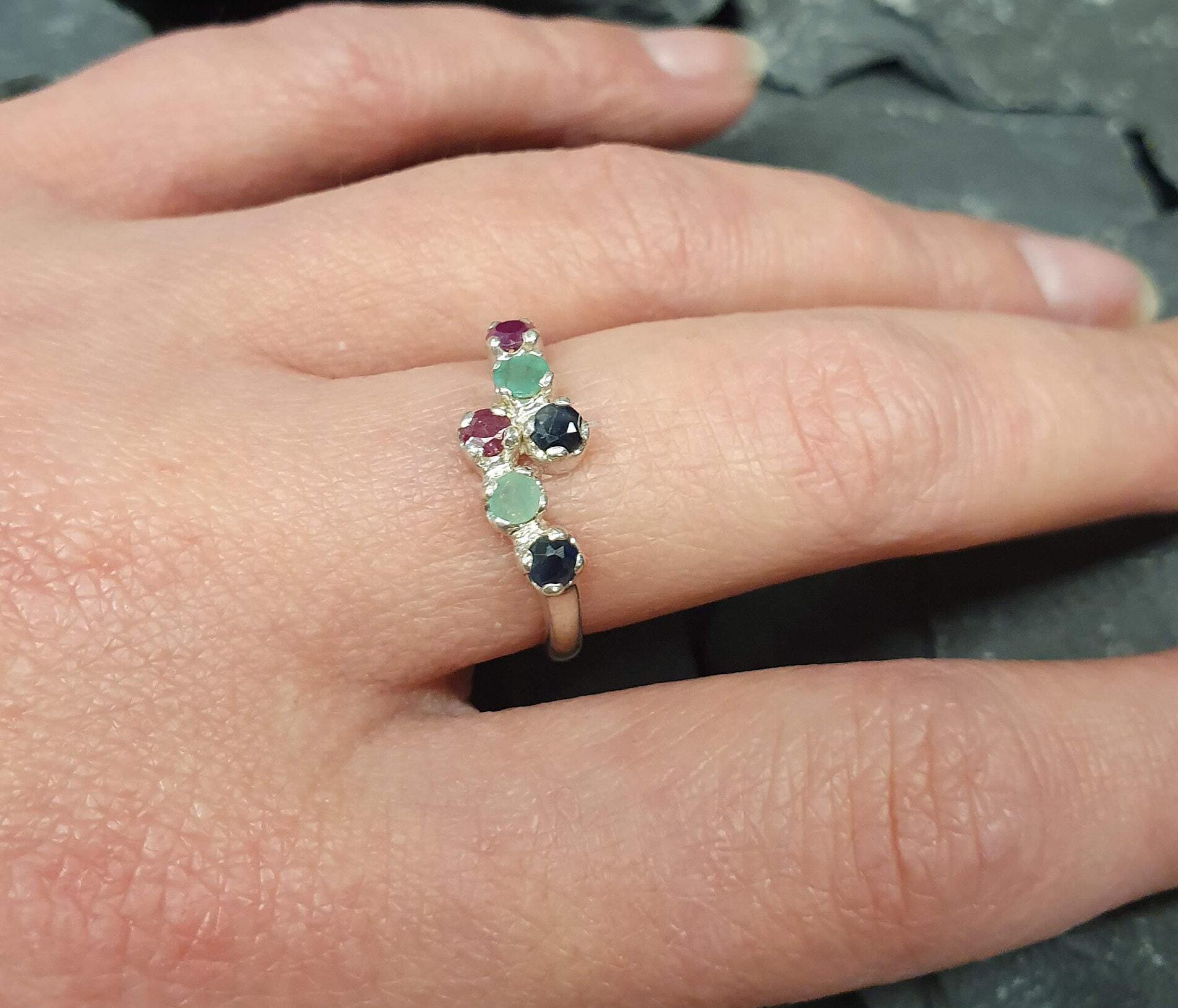 Multistone Ring, Emerald Ring, Sapphire Ring, Ruby Ring, Birthstone Ring, Promise Ring, Solid Silver Ring, Vintage Rings, Stackable Ring