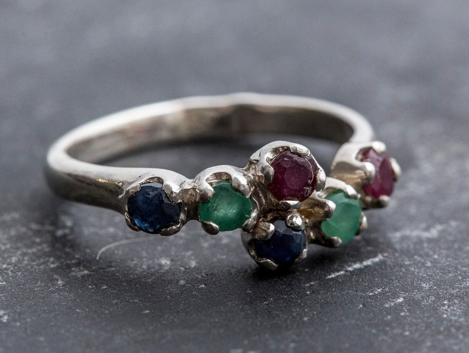 Multistone Ring, Emerald Ring, Sapphire Ring, Ruby Ring, Birthstone Ring, Promise Ring, Solid Silver Ring, Vintage Rings, Stackable Ring