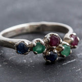 Multistone Ring, Emerald Ring, Sapphire Ring, Ruby Ring, Birthstone Ring, Promise Ring, Solid Silver Ring, Vintage Rings, Stackable Ring