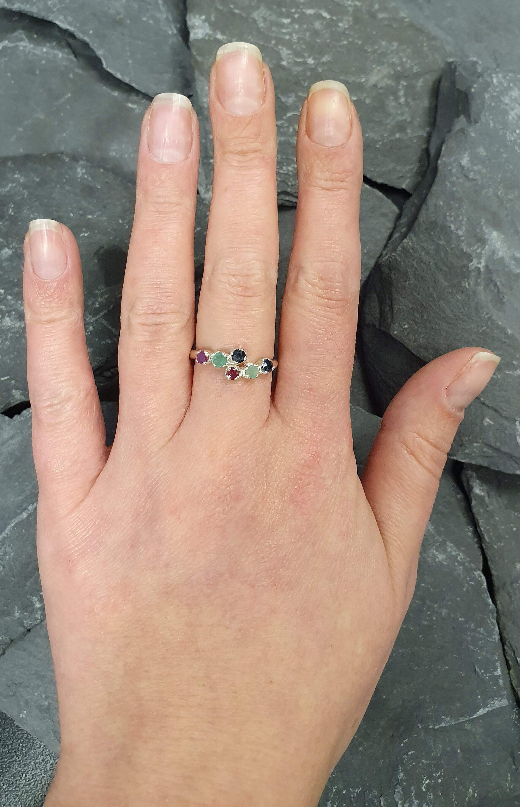 9ct Gold On Silver Full Eternity Ring – Emerald, Ruby, Sapphire & Simulated Diamond, 925 Sterling Silver