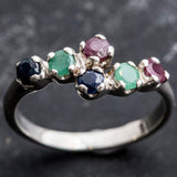 Multistone Ring, Emerald Ring, Sapphire Ring, Ruby Ring, Birthstone Ring, Promise Ring, Solid Silver Ring, Vintage Rings, Stackable Ring