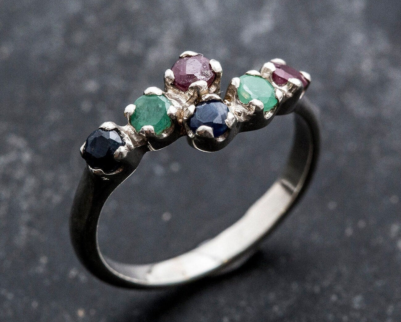 Multistone Ring, Emerald Ring, Sapphire Ring, Ruby Ring, Birthstone Ring, Promise Ring, Solid Silver Ring, Vintage Rings, Stackable Ring