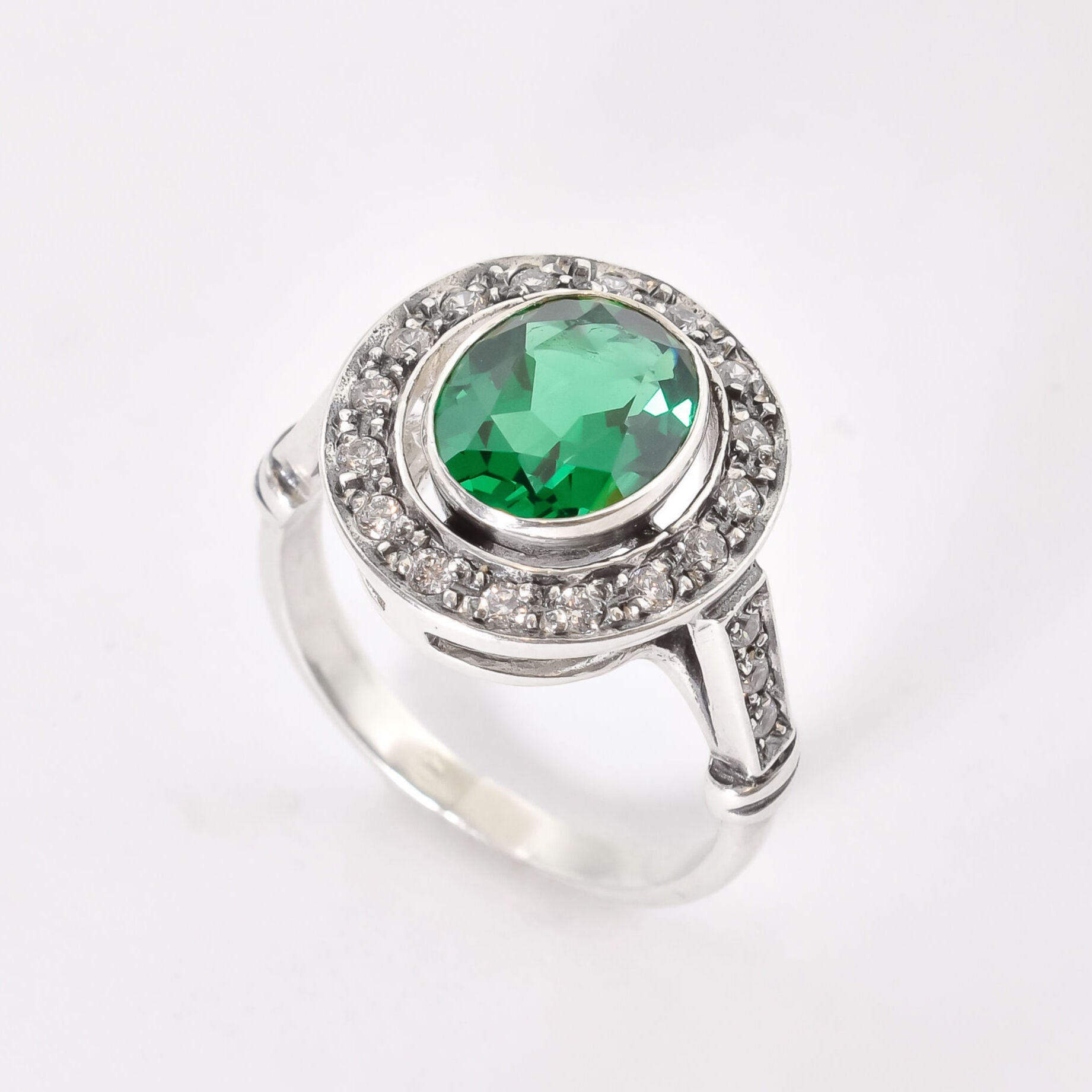 Created Emerald Ring made in 925 Sterling Silver with Oval Created Green Emerald in Bezel setting, May Birthstone gift idea, symbolizes, ideal for everyday wear and perfect for birthday gifting and special occasions.