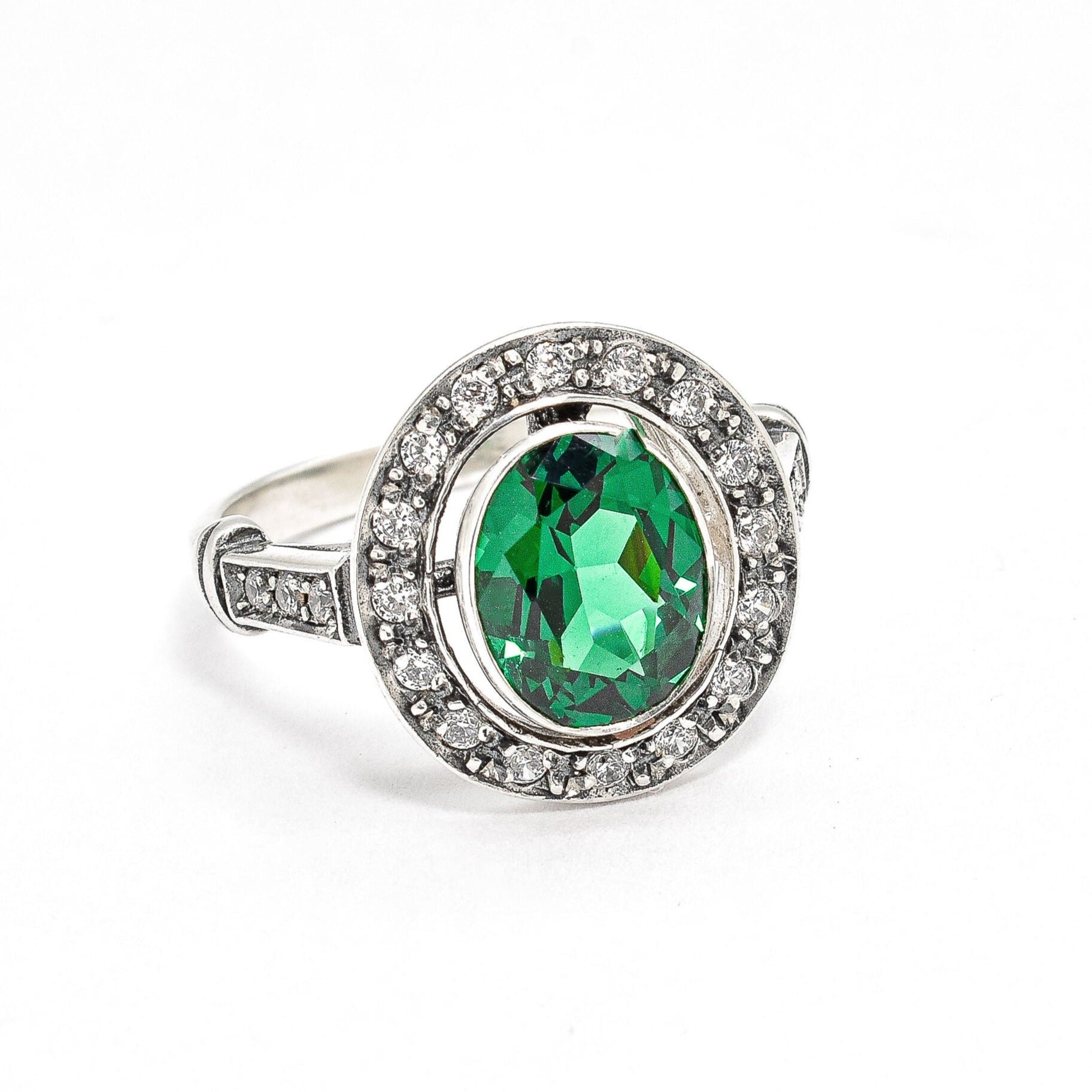 Emerald Ring, Antique Ring, Vintage Ring, Antique Emerald Ring, Antique Rings, Sterling Silver Ring, Green Vintage Ring, Created Emerald