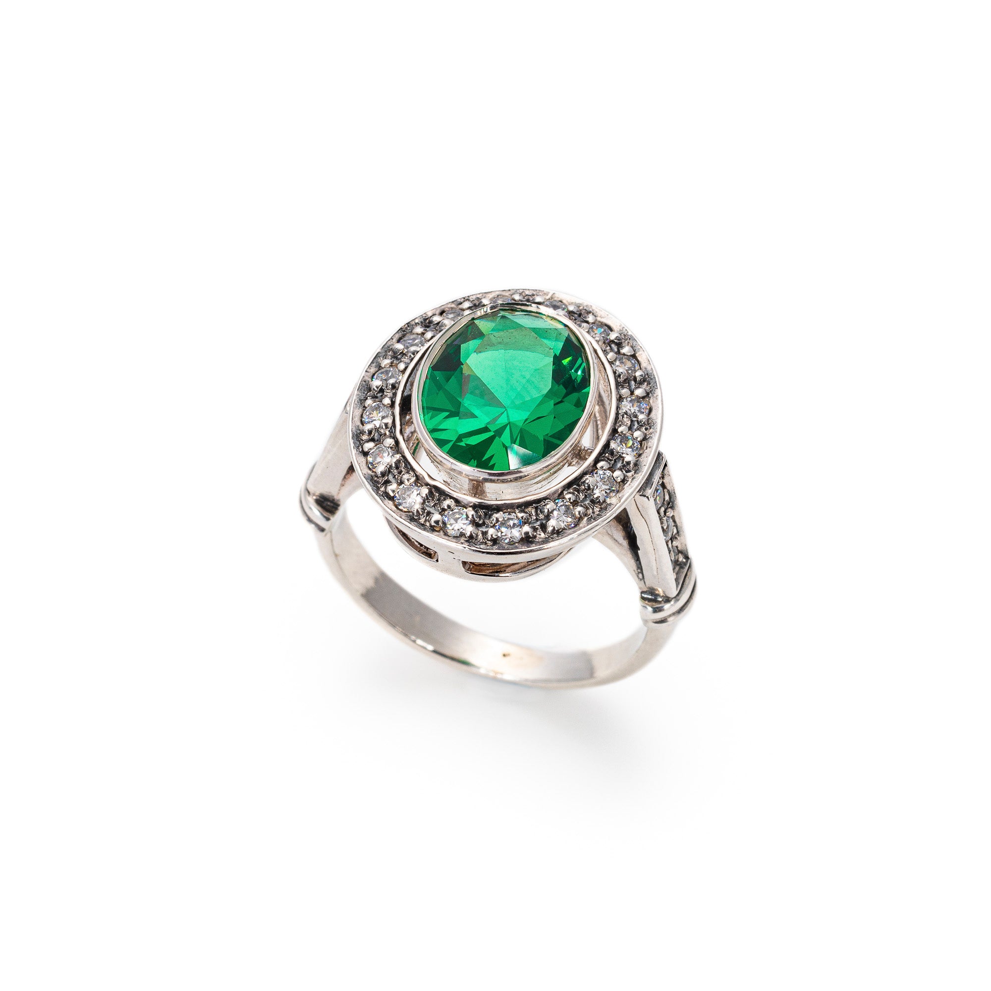 Vintage Emerald Ring - Green Statement Ring - Antique Oval Ring