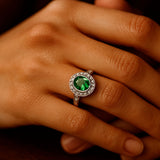 Stylish Emerald Ring in 925 Sterling Silver featuring Oval Created Green Emerald, a meaningful May birthstone gift choice.