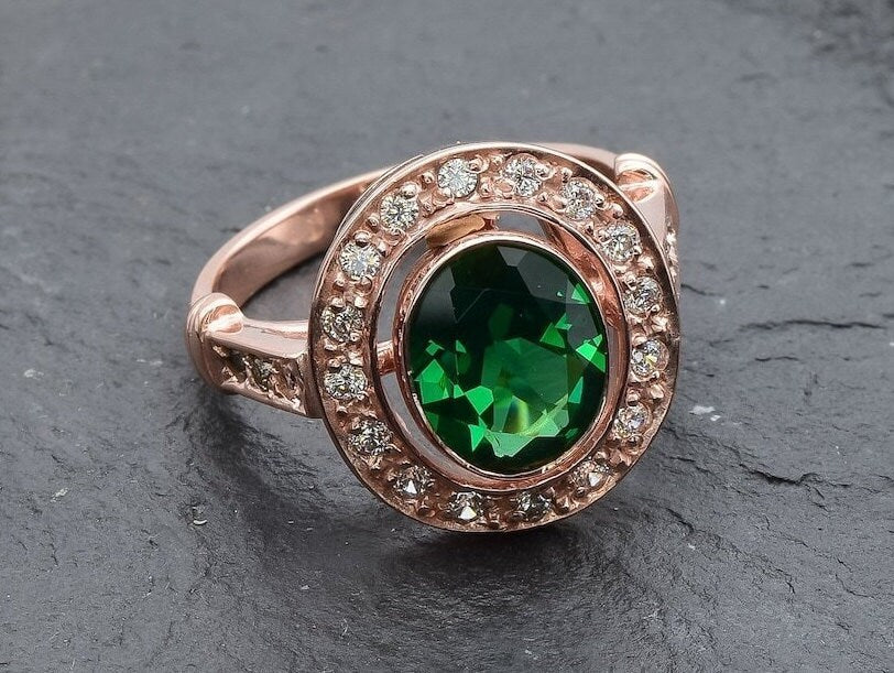 Rose Gold Emerald Ring, Rose Gold Antique Ring, Gold Vintage Ring, Antique Emerald Ring, Antique Ring, Vintage Ring, Created Emerald Ring