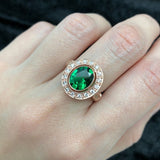 Created Emerald Ring made in Rose Gold Vermeil with Oval Created Green Emerald in Bezel setting, May Birthstone gift idea, symbolizes, ideal for everyday wear and perfect for birthday gifting and special occasions.