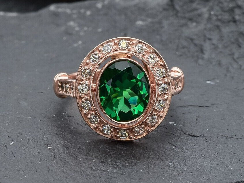 Rose Gold Emerald Ring, Rose Gold Antique Ring, Gold Vintage Ring, Antique Emerald Ring, Antique Ring, Vintage Ring, Created Emerald Ring