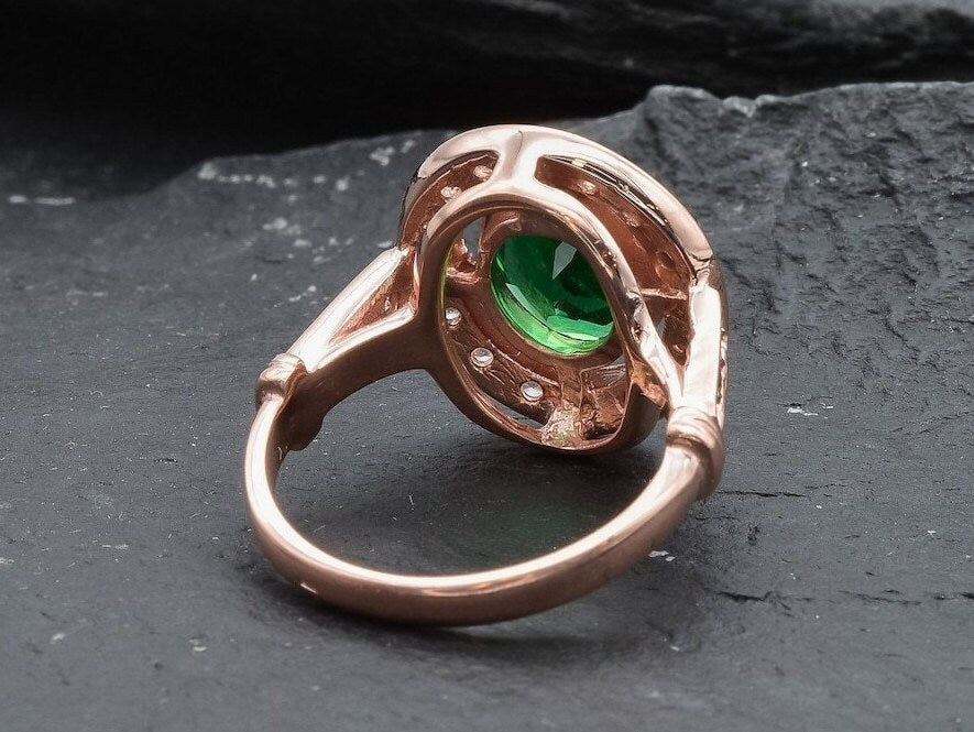 Rose Gold Emerald Ring, Rose Gold Antique Ring, Gold Vintage Ring, Antique Emerald Ring, Antique Ring, Vintage Ring, Created Emerald Ring