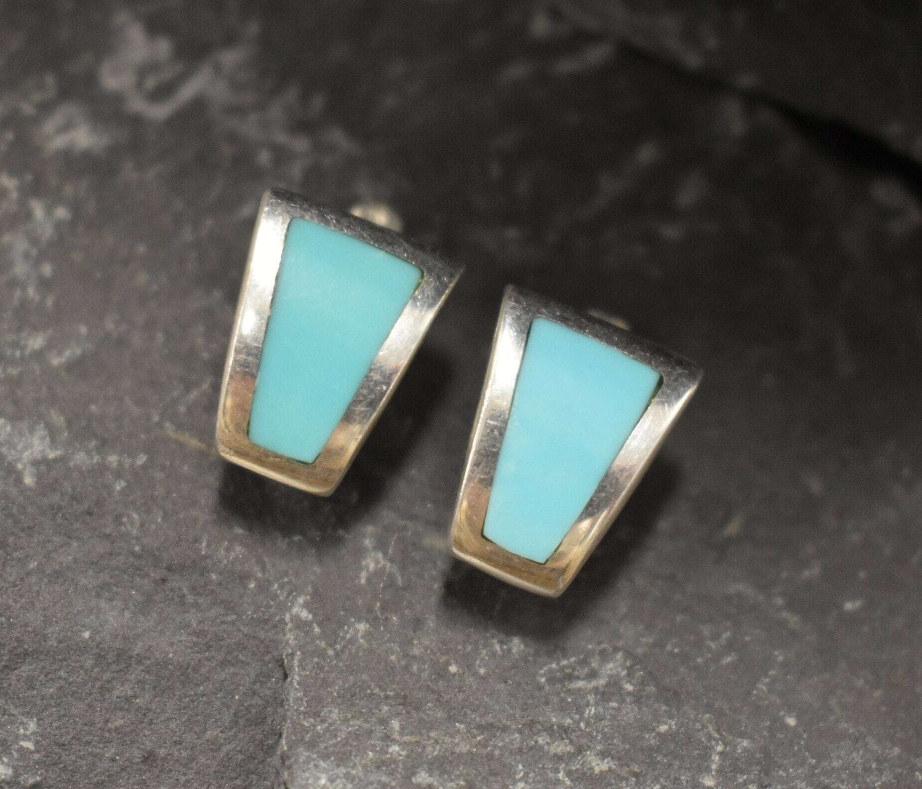 Turquoise Earrings, Natural Turquoise, Blue Retro Studs, December Birthstone, Blue Stud Earrings, Asymmetric Studs, Solid Silver Earrings
