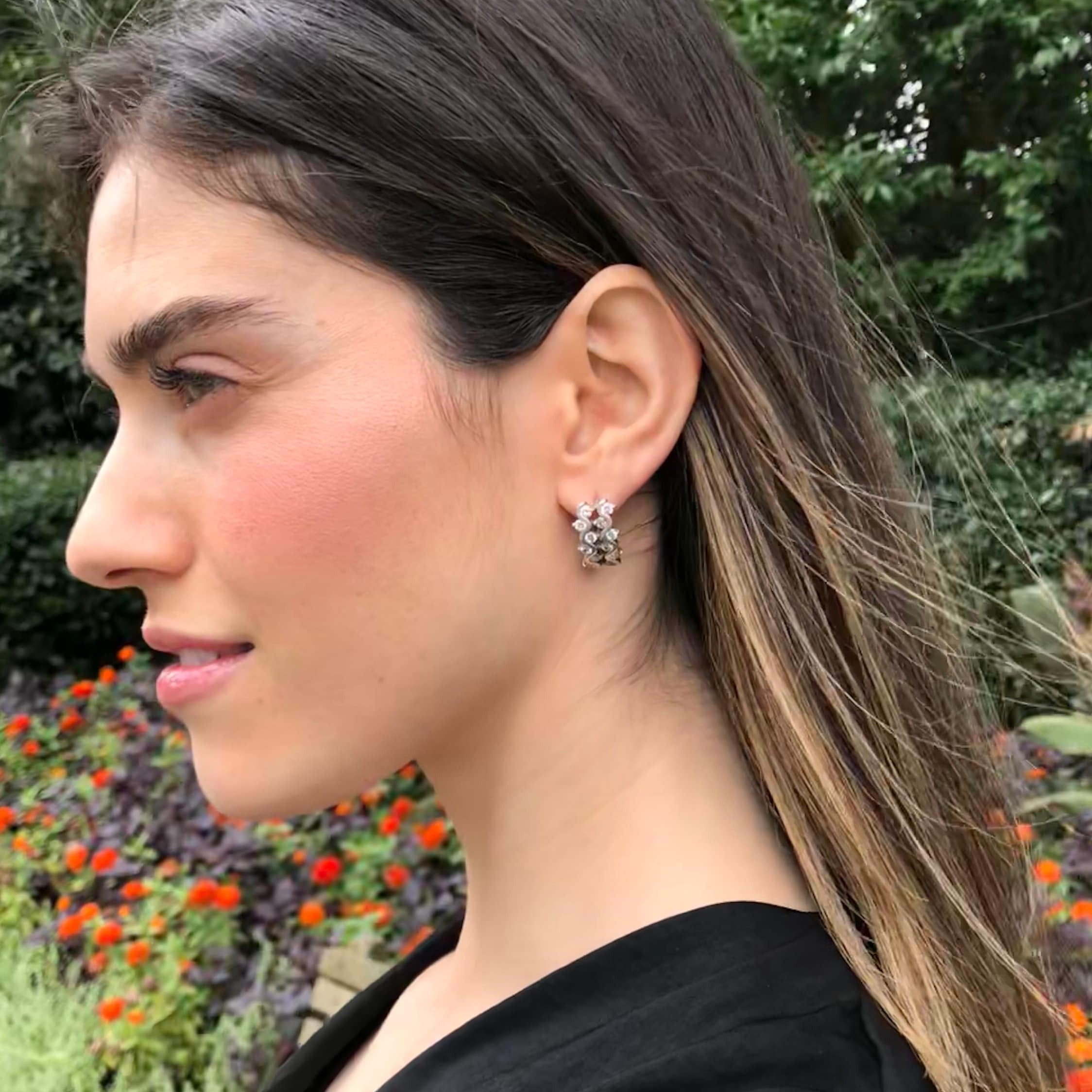 Diamond Earrings, Created Diamonds, Silver Earrings, Cluster Earrings, Vintage Earrings, White Earrings, Antique, Solid Silver, Pure Silver