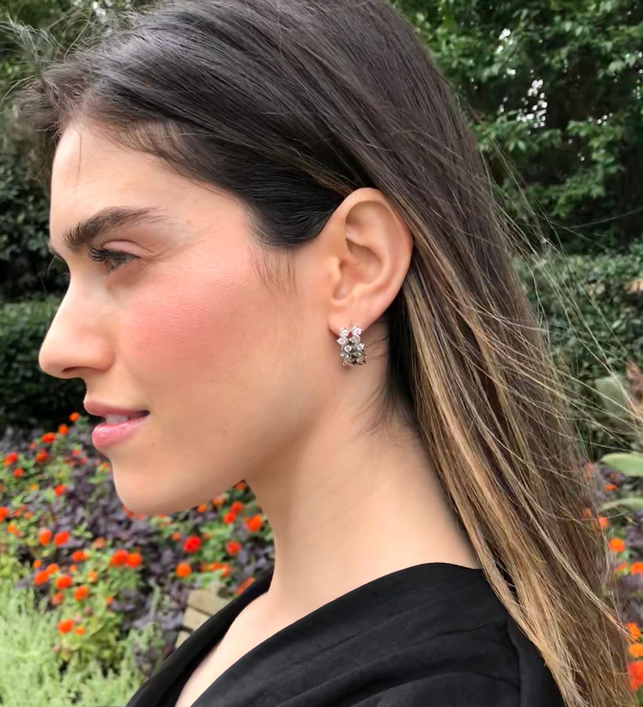 Diamond Earrings, Created Diamonds, Silver Earrings, Cluster Earrings, Vintage Earrings, White Earrings, Antique, Solid Silver, Pure Silver