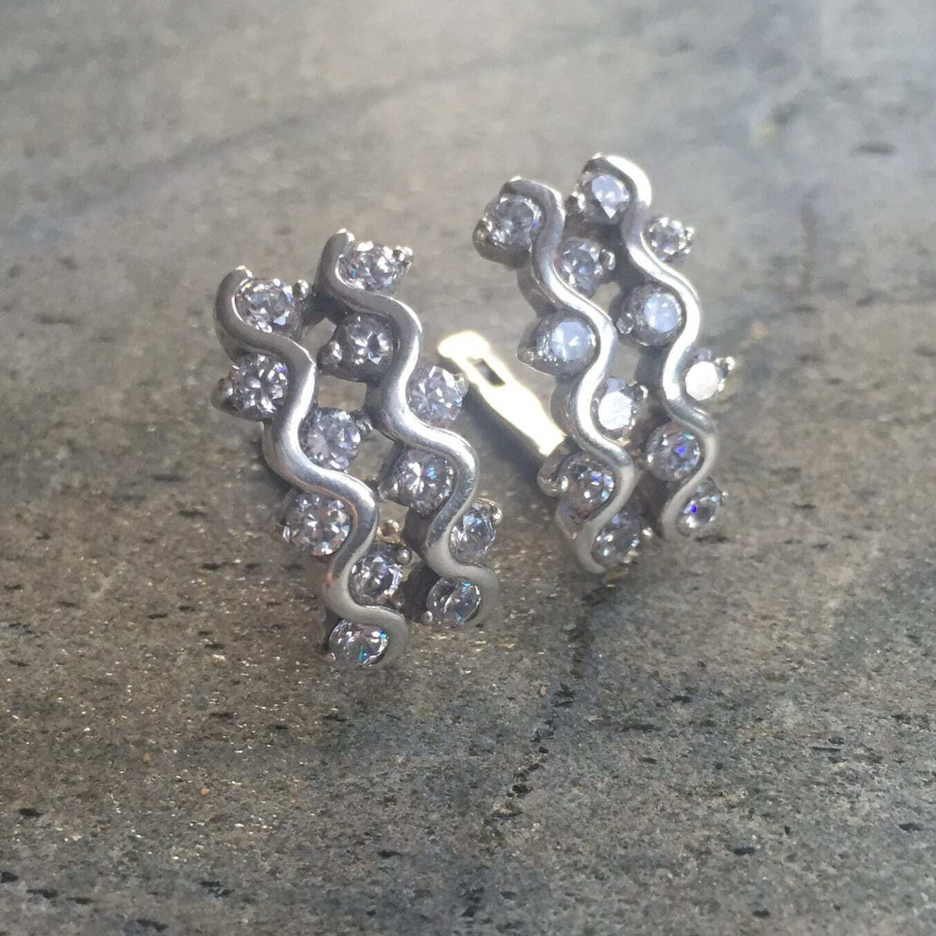 Diamond Earrings, Created Diamonds, Silver Earrings, Cluster Earrings, Vintage Earrings, White Earrings, Antique, Solid Silver, Pure Silver