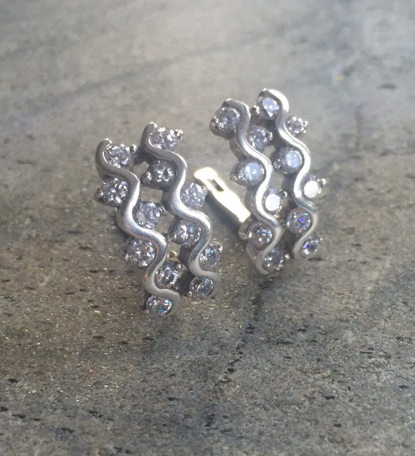 Diamond Earrings, Created Diamonds, Silver Earrings, Cluster Earrings, Vintage Earrings, White Earrings, Antique, Solid Silver, Pure Silver