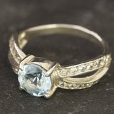 Blue Topaz Ring - Blue Diamond Ring -  Split Shank Ring