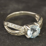 Blue Topaz Ring - Blue Diamond Ring -  Split Shank Ring