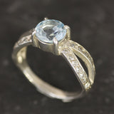 Blue Topaz Ring - Blue Diamond Ring -  Split Shank Ring