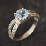 Blue Topaz Ring - Blue Diamond Ring -  Split Shank Ring