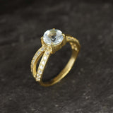 Gold Blue Topaz Ring - Vintage Topaz Ring - December Birthstone Ring