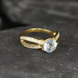 Gold Blue Topaz Ring - Vintage Topaz Ring - December Birthstone Ring