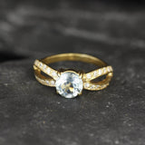 Gold Blue Topaz Ring - Vintage Topaz Ring - December Birthstone Ring