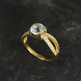 Gold Blue Topaz Ring - Vintage Topaz Ring - December Birthstone Ring