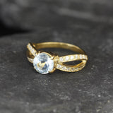 Gold Blue Topaz Ring - Vintage Topaz Ring - December Birthstone Ring