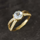 Gold Blue Topaz Ring - Vintage Topaz Ring - December Birthstone Ring